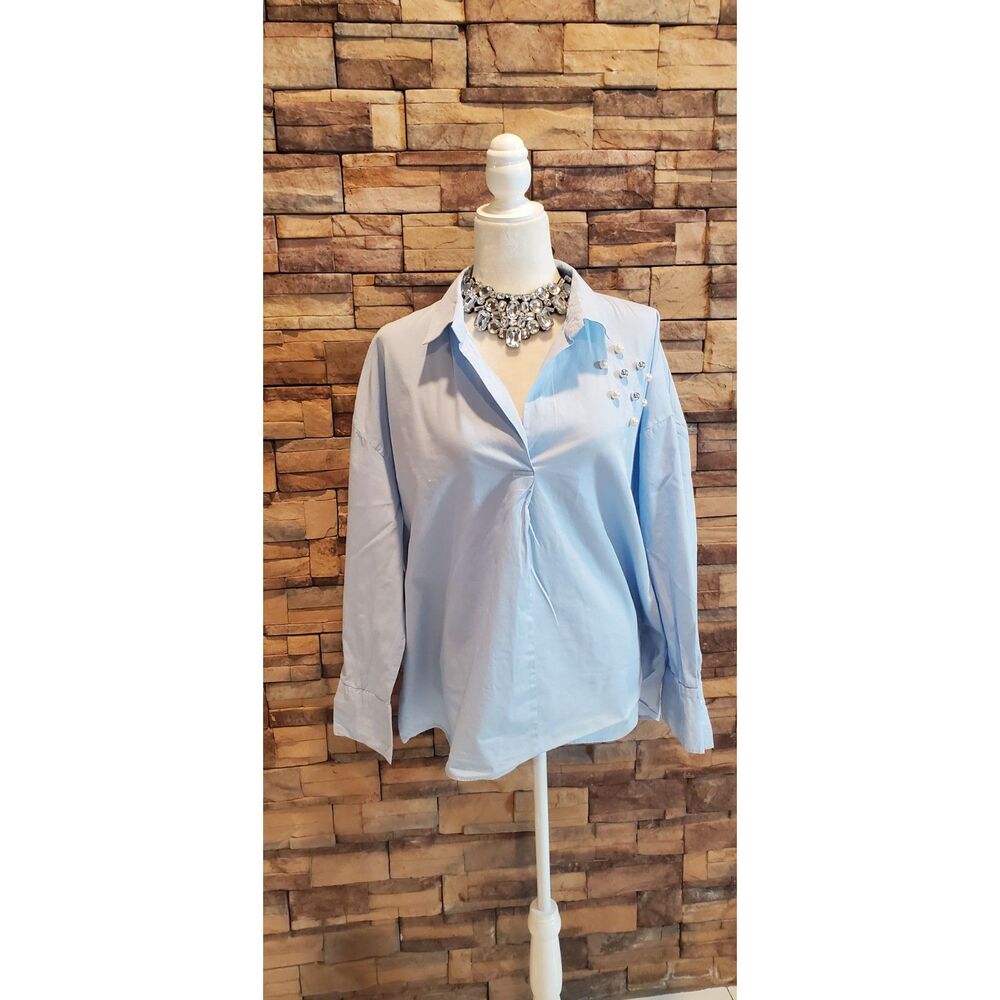 MAX BLOUSE BLUE LONG SLEEVE COTTON SIZE 2X